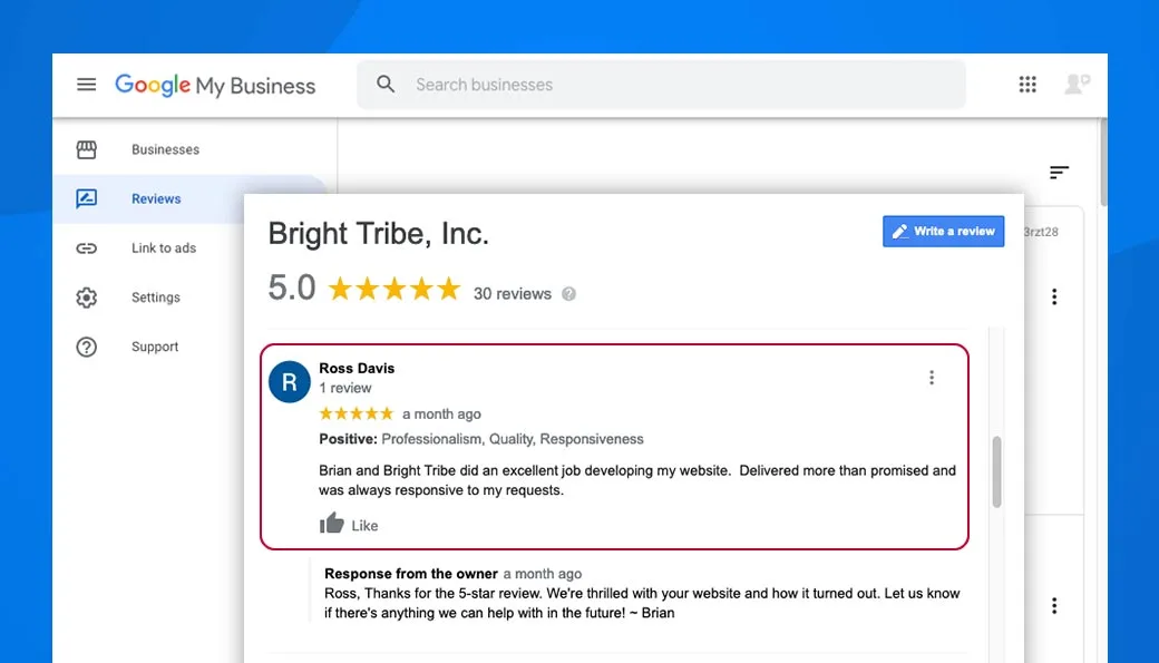 Screenshot of Bright Tribe reviews