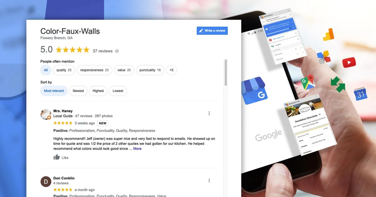 Screenshot of website for Color Faux Walls Google listing