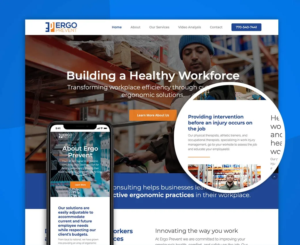 Screenshot of website for Ergo Prevent