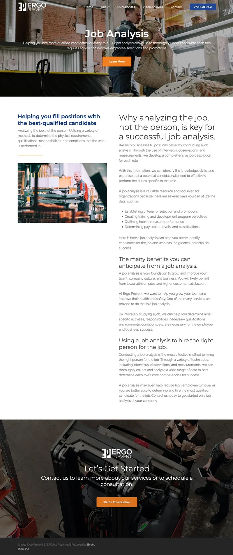 Screenshot of website for Ergo Prevent internal page