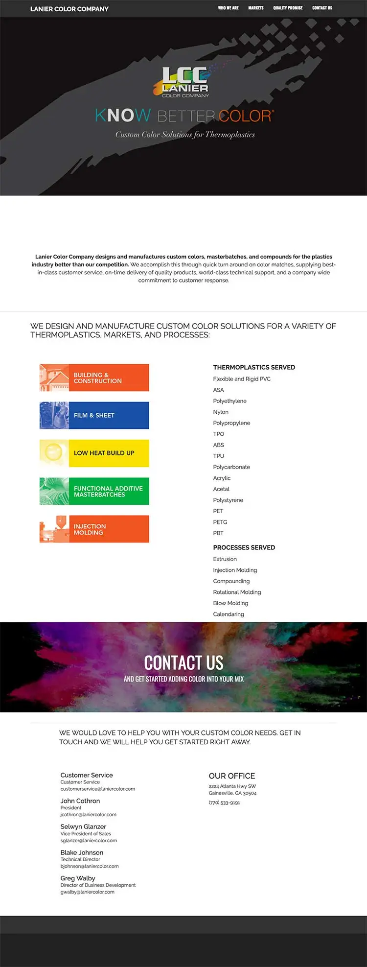 Screenshot of website for old Lanier Color website