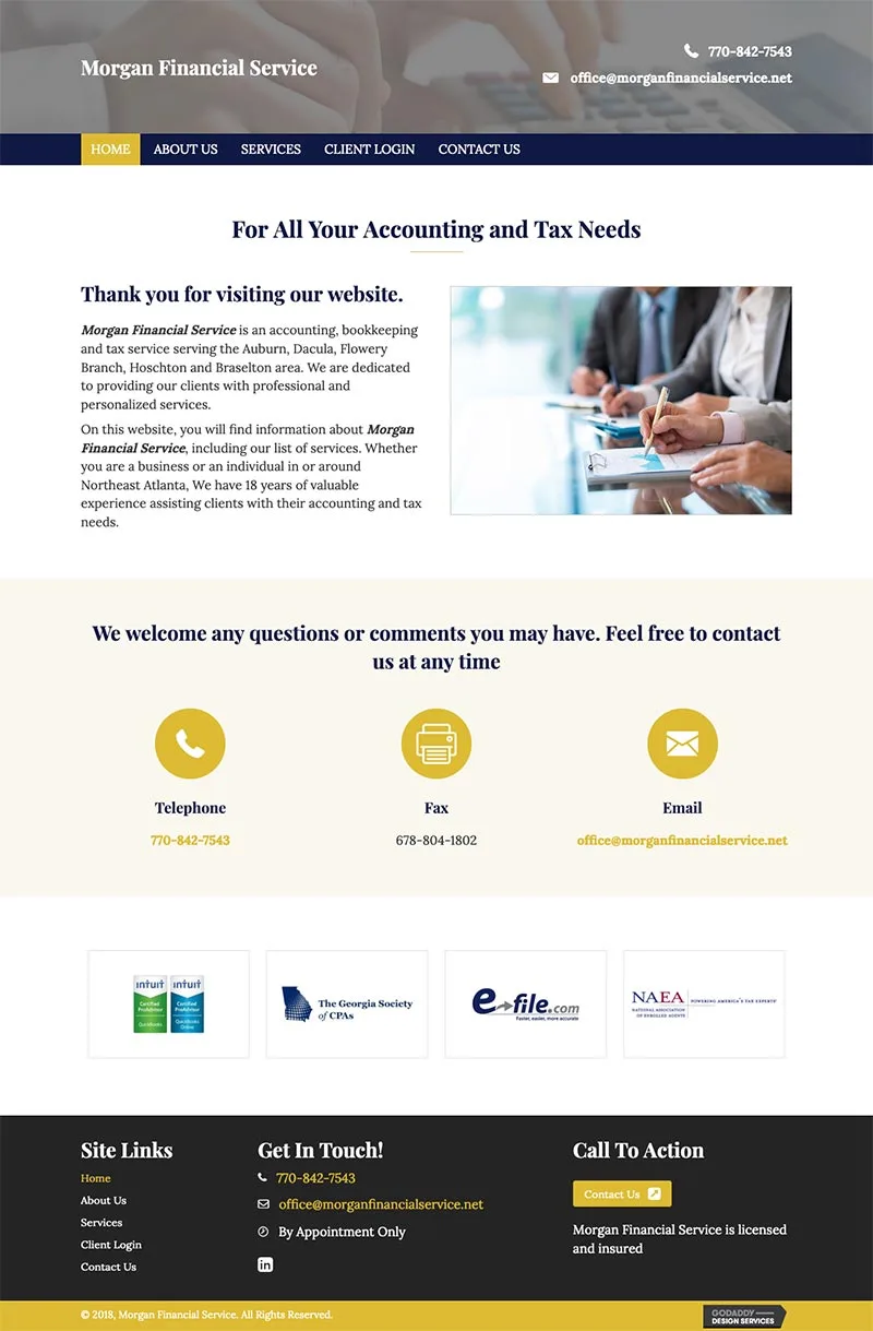Screenshot of website for Morgan Financial Services old website