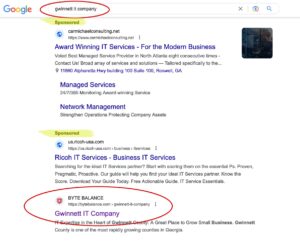 Google search results for Gwinnett IT Company