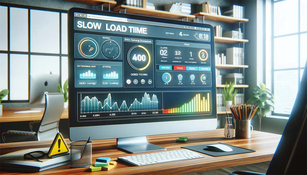 Monitor showing slow load time for website