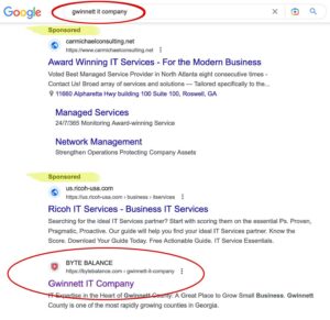 Google search results for Gwinnett IT Company