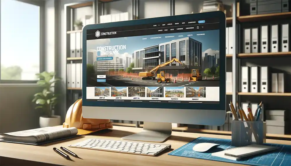 Construction website on monitor in company office