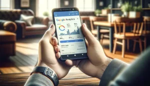 Man looking at Google Analytics on phone
