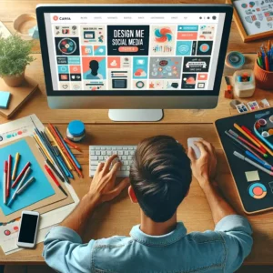Man designing social media graphics
