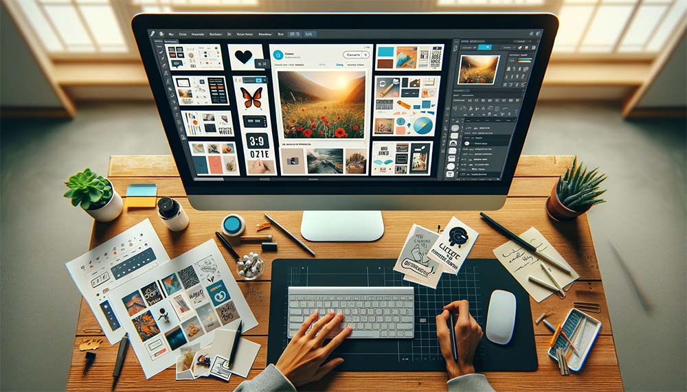 Someone designing social media posts on computer