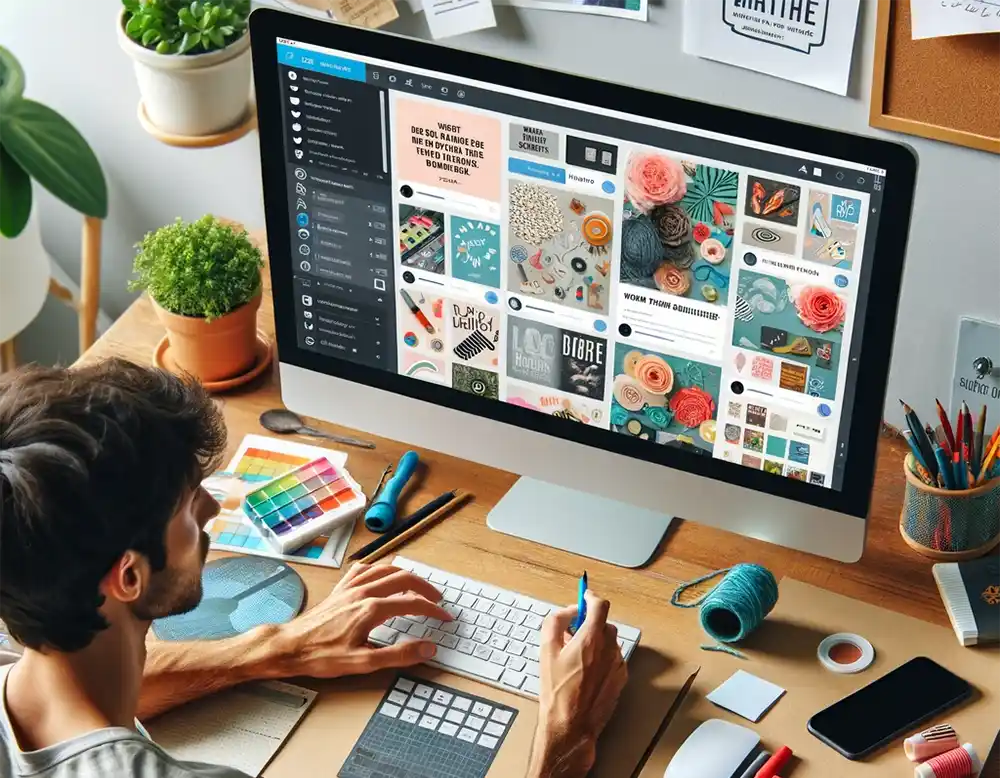 man creating social media post graphics