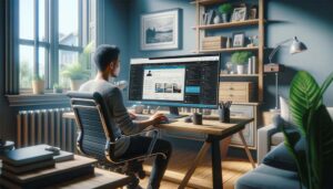 Young man working on WordPress website in office