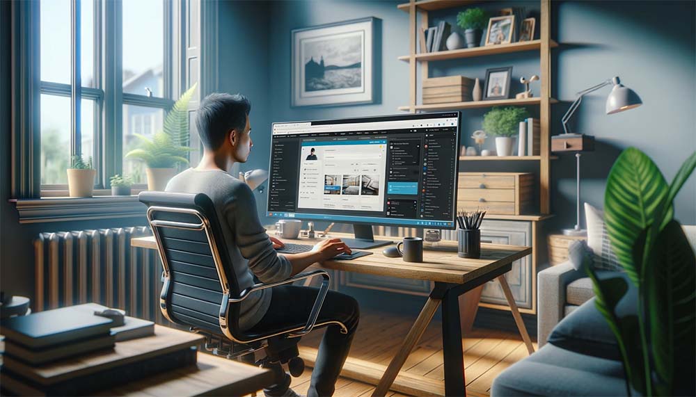 Young man working on WordPress website in office